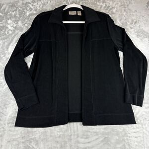 Chico's Travelers Open Jacket Women's‎ Med/ 0 Black Slinky Ribbed Collar (1014)